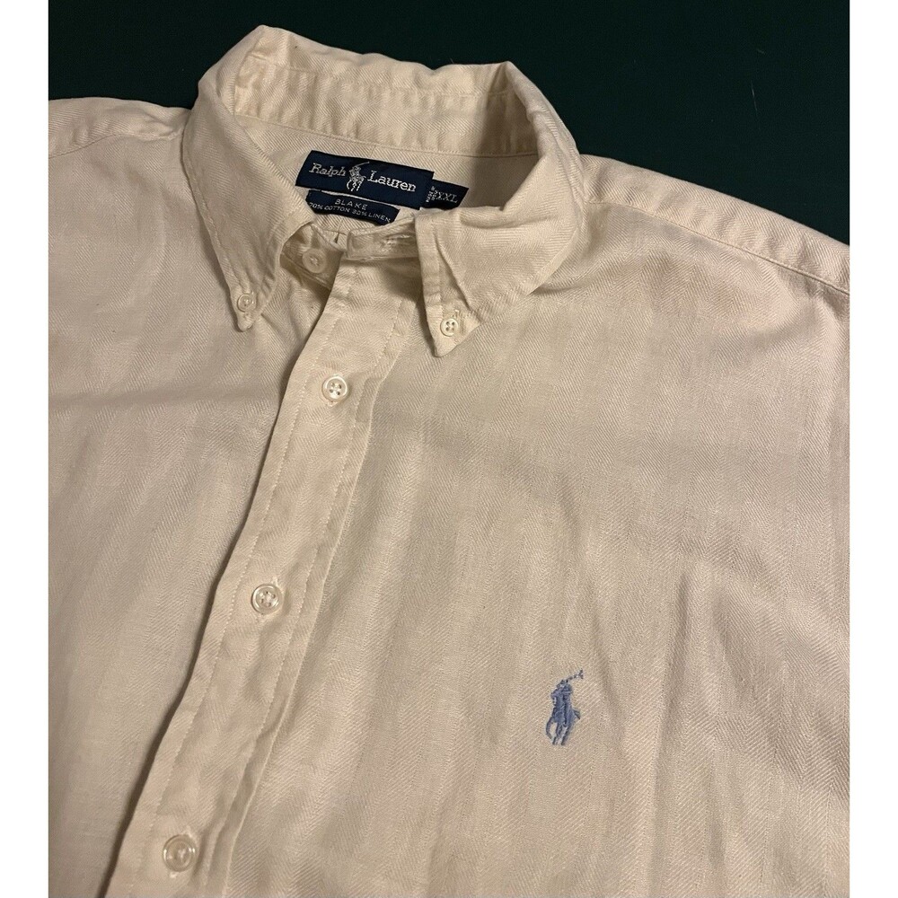 Ralph Lauren Linen Cotton Long Sleeve Button Oxford Dress Shirt 2XL Ivory Preppy